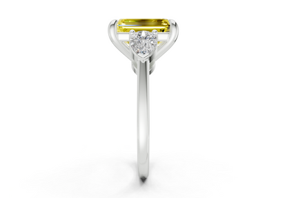 Vine Yellow Diamond Three Stone Emerald Cut 1.8mm Engagement Ring