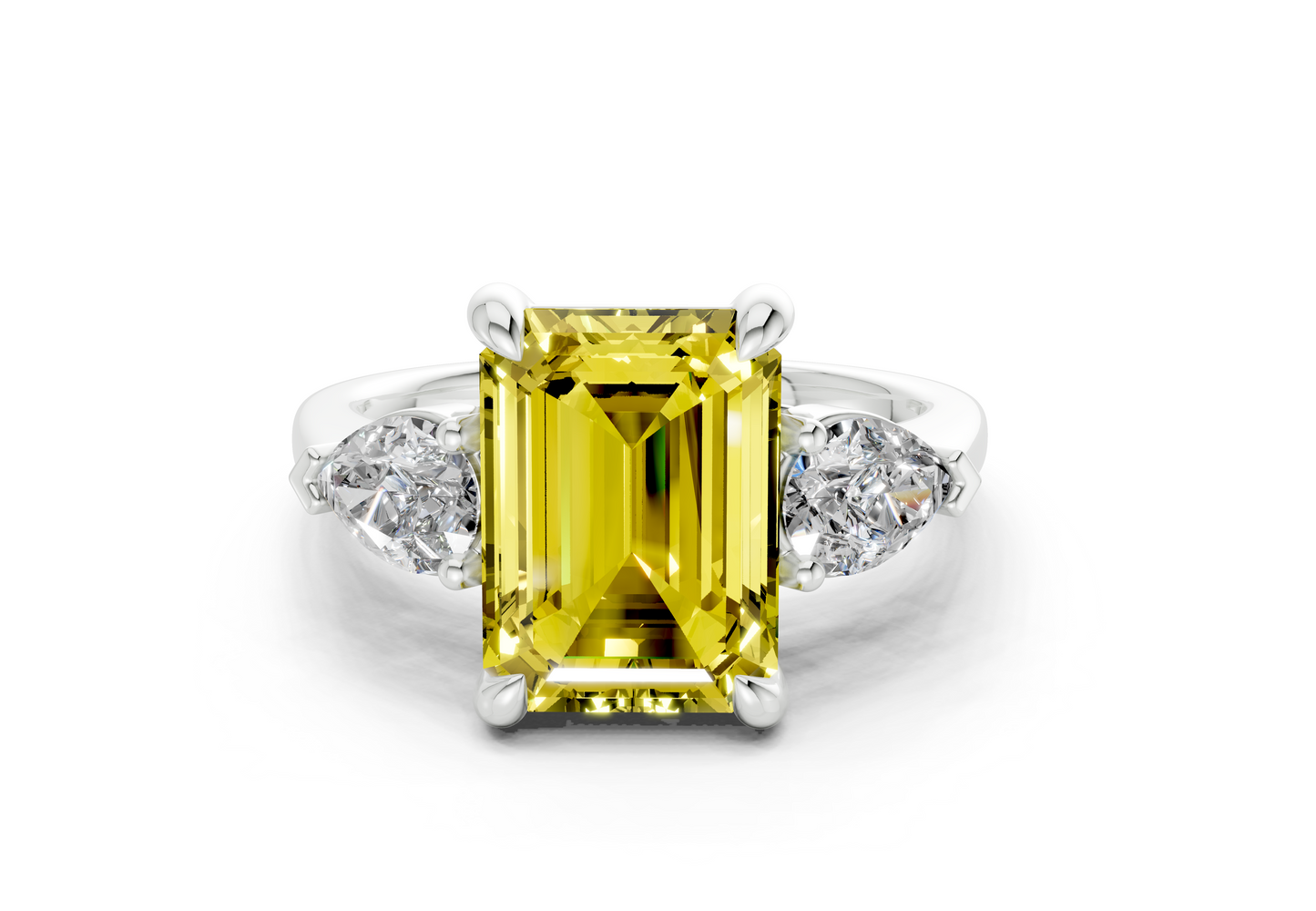 Vine Yellow Diamond Three Stone Emerald Cut 1.8mm Engagement Ring