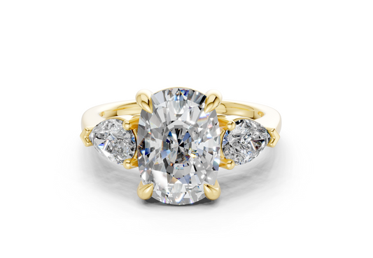 Vine Diamond Three Stone Elongated Cushion Cut 1.8mm Engagement Ring