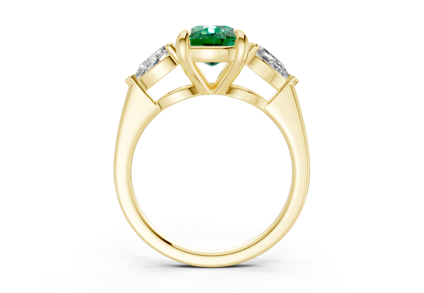 Vine Emerald Gemstone Three Stone Elongated Cushion Cut 1.8mm Engagement Ring