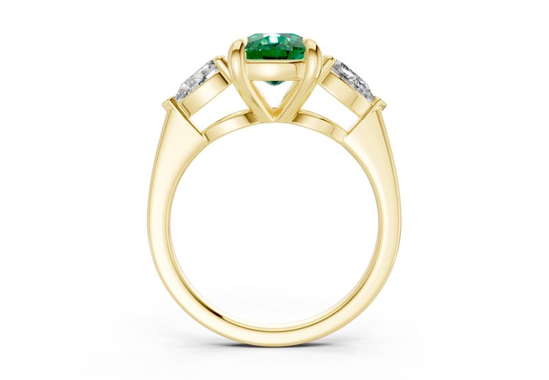 Vine Emerald Gemstone Three Stone Elongated Cushion Cut 1.8mm Engagement Ring