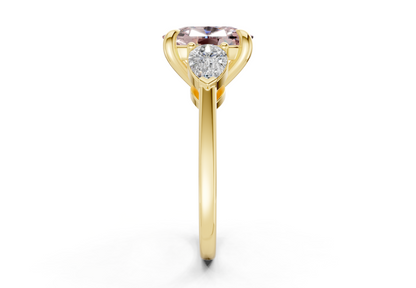 Vine Pink Diamond Three Stone Elongated Cushion Cut 1.8mm Engagement Ring