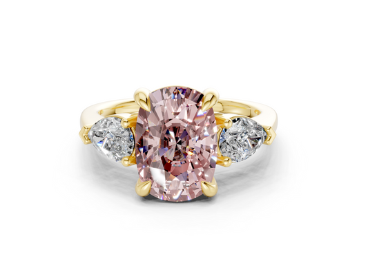 Vine Pink Diamond Three Stone Elongated Cushion Cut 1.8mm Engagement Ring