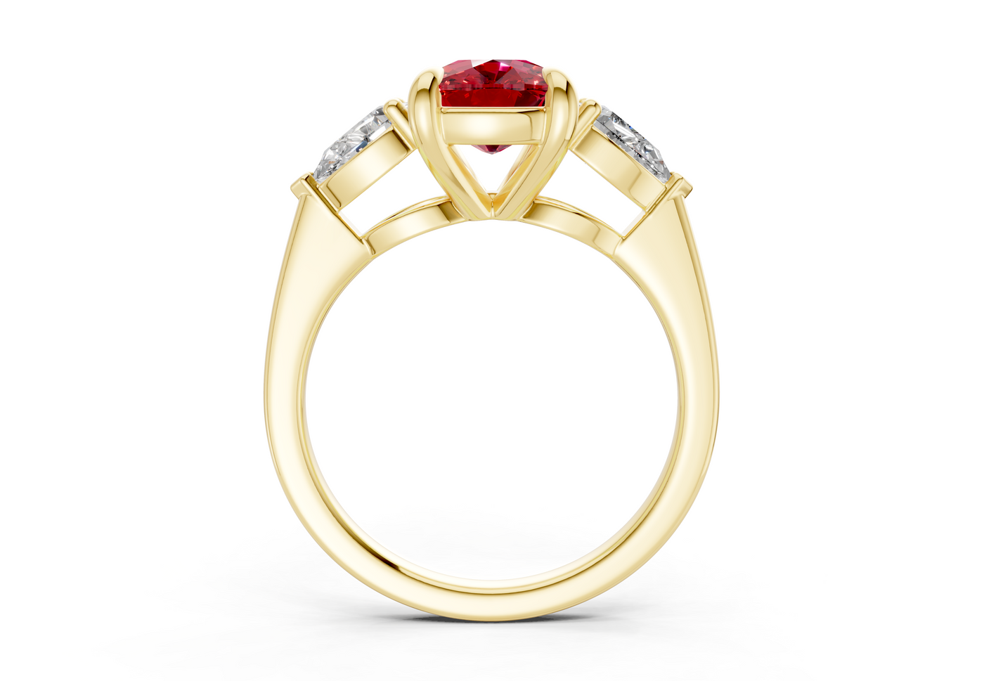 Vine Ruby Gemstone Three Stone Elongated Cushion Cut 1.8mm Engagement Ring