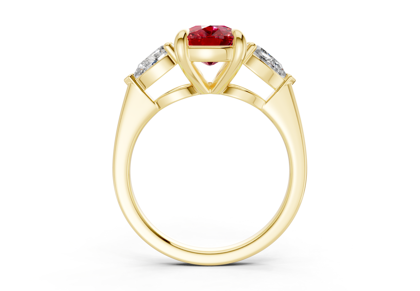 Vine Ruby Gemstone Three Stone Elongated Cushion Cut 1.8mm Engagement Ring