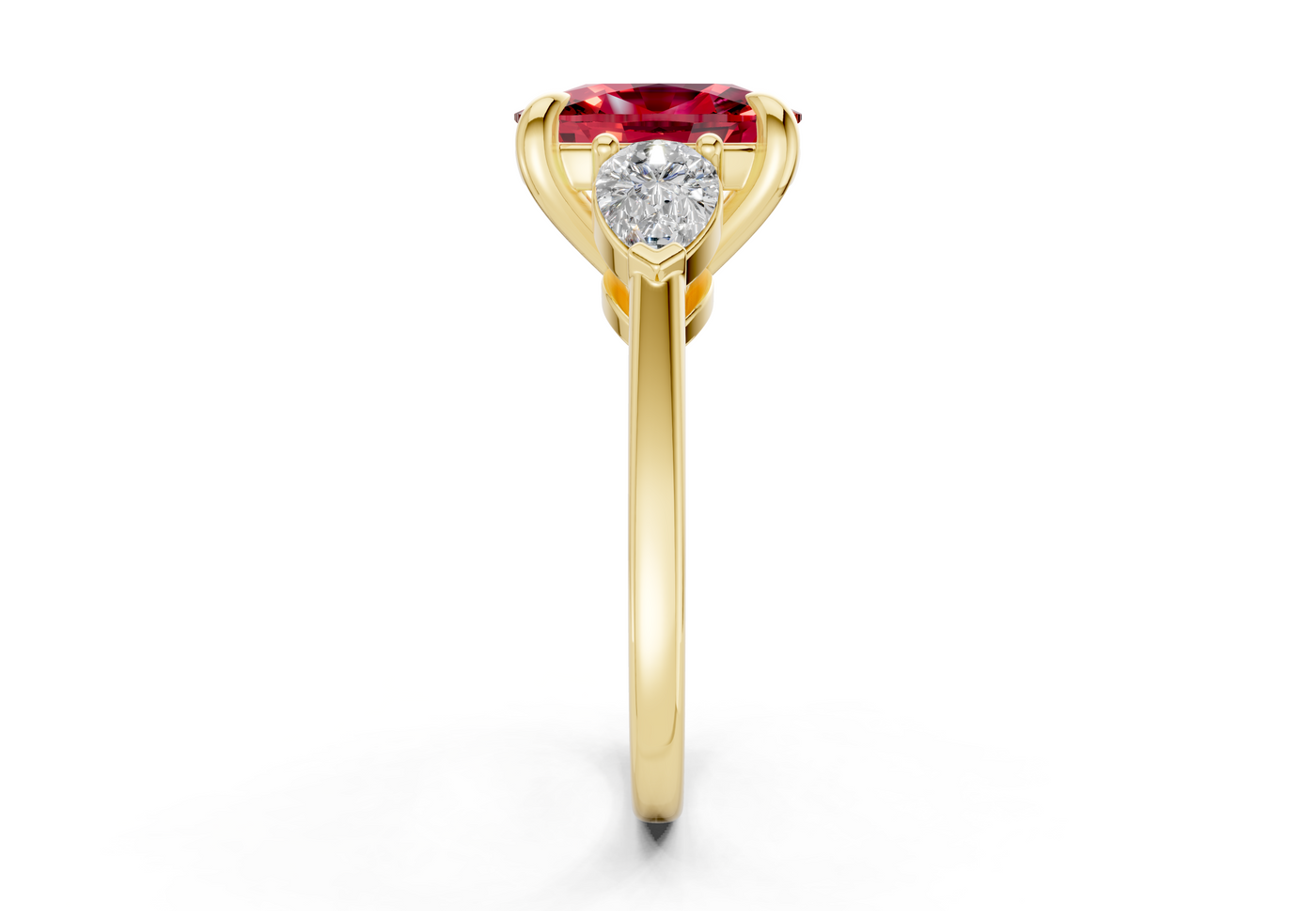Vine Ruby Gemstone Three Stone Elongated Cushion Cut 1.8mm Engagement Ring