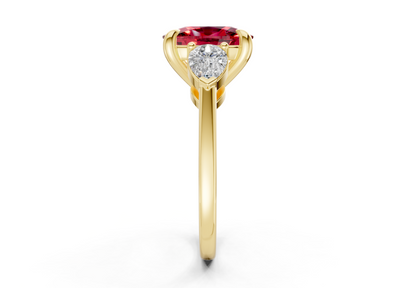 Vine Ruby Gemstone Three Stone Elongated Cushion Cut 1.8mm Engagement Ring