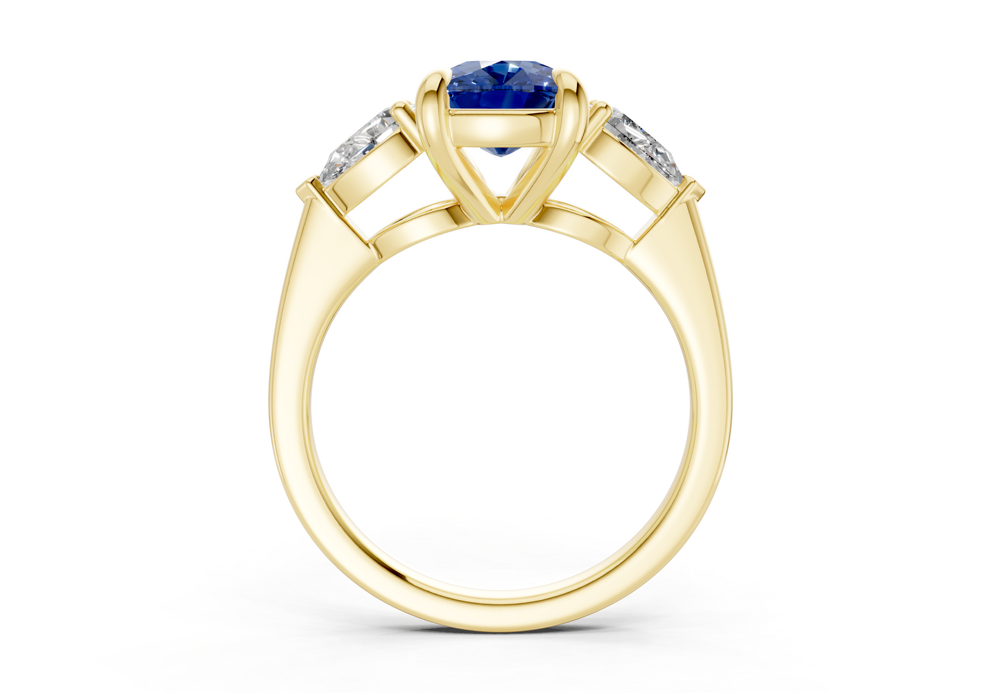 Vine Sapphire Gemstone Three Stone Elongated Cushion Cut 1.8mm Engagement Ring