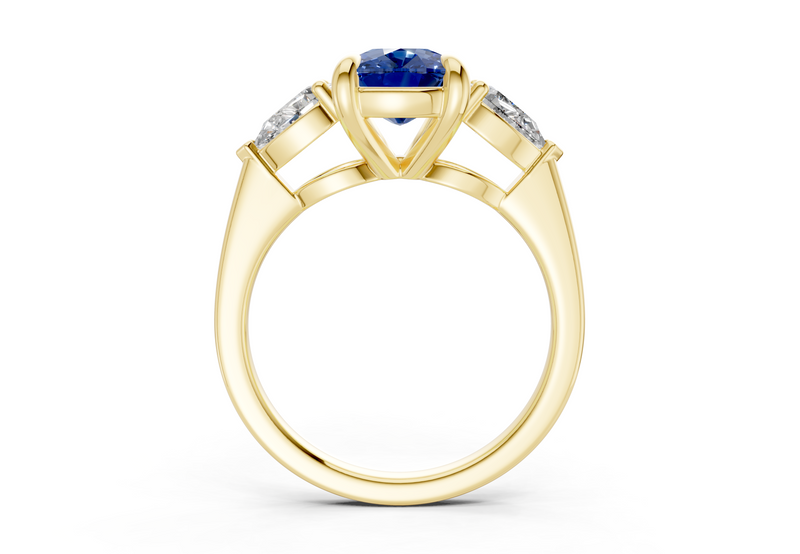 Vine Sapphire Gemstone Three Stone Elongated Cushion Cut 1.8mm Engagement Ring