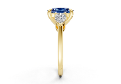 Vine Sapphire Gemstone Three Stone Elongated Cushion Cut 1.8mm Engagement Ring