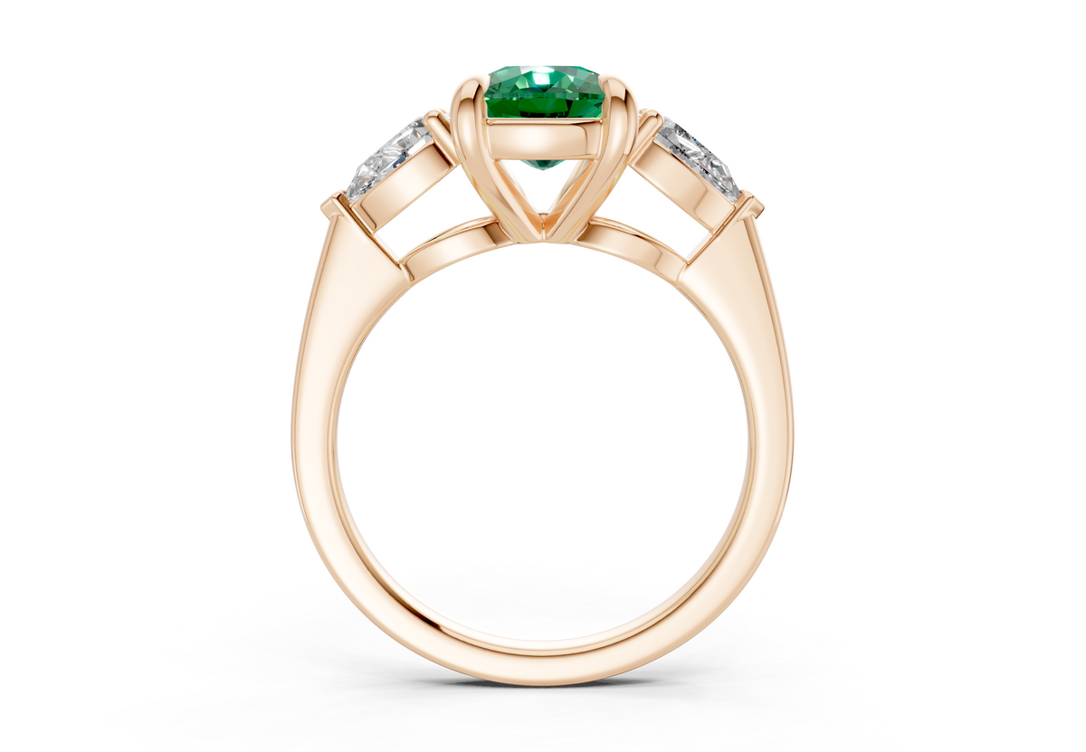 Vine Emerald Gemstone Three Stone Elongated Cushion Cut 1.8mm Engagement Ring