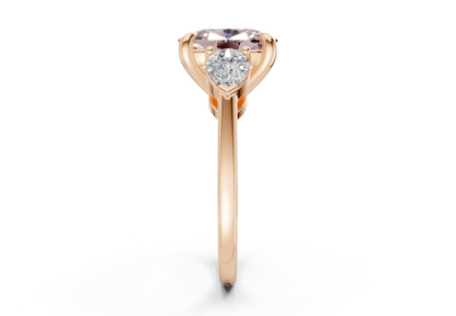 Vine Pink Diamond Three Stone Elongated Cushion Cut 1.8mm Engagement Ring
