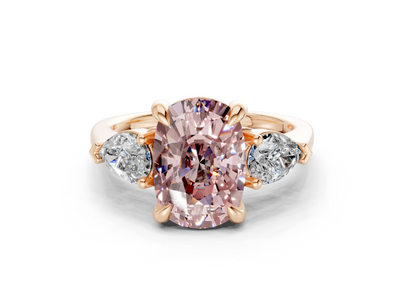 Vine Pink Diamond Three Stone Elongated Cushion Cut 1.8mm Engagement Ring
