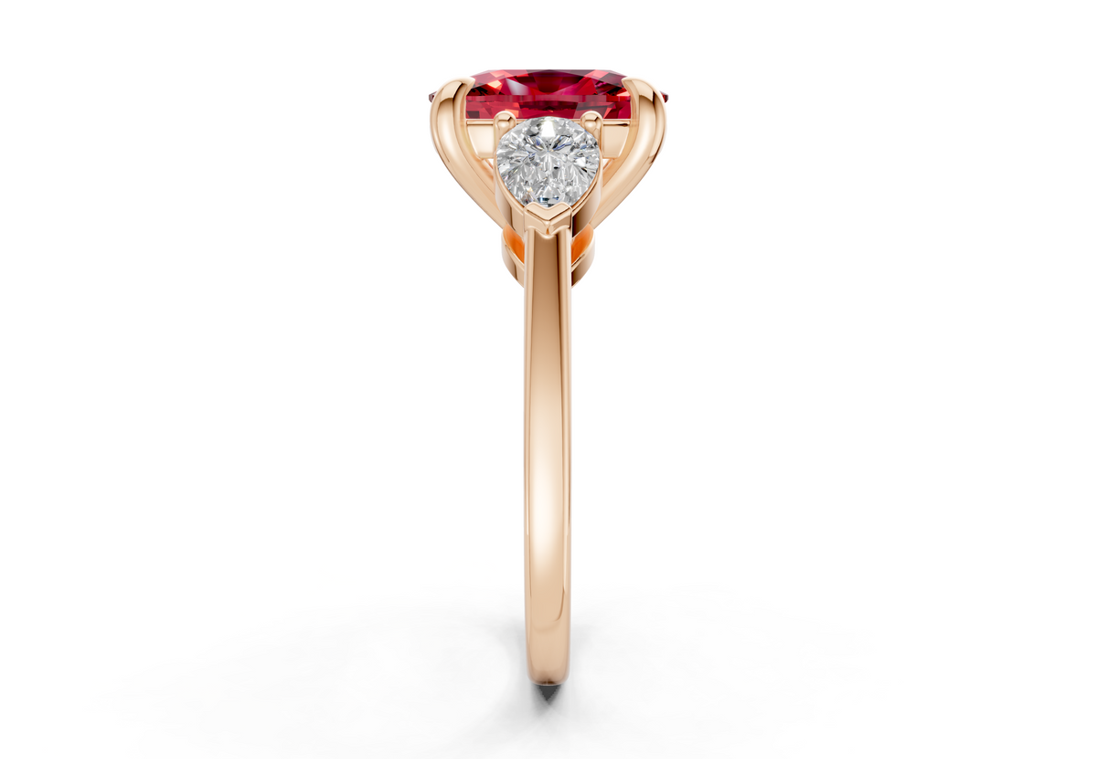 Vine Ruby Gemstone Three Stone Elongated Cushion Cut 1.8mm Engagement Ring