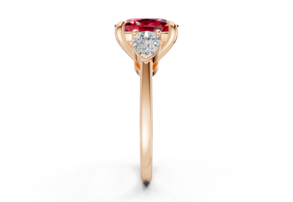Vine Ruby Gemstone Three Stone Elongated Cushion Cut 1.8mm Engagement Ring