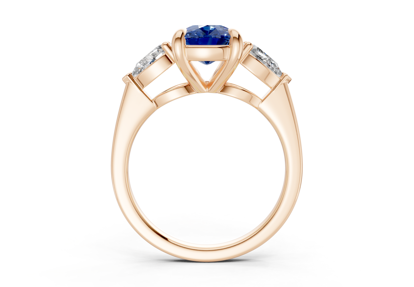 Vine Sapphire Gemstone Three Stone Elongated Cushion Cut 1.8mm Engagement Ring