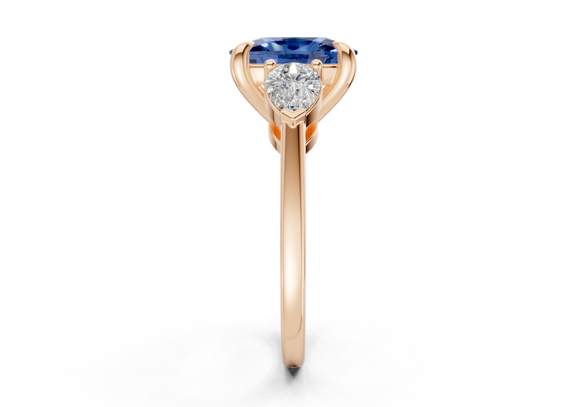 Vine Sapphire Gemstone Three Stone Elongated Cushion Cut 1.8mm Engagement Ring