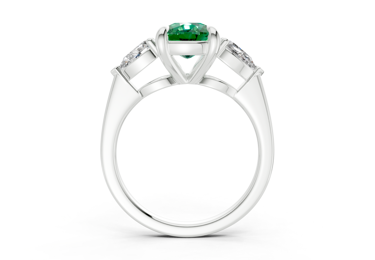 Vine Emerald Gemstone Three Stone Elongated Cushion Cut 1.8mm Engagement Ring