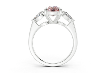 Vine Pink Diamond Three Stone Elongated Cushion Cut 1.8mm Engagement Ring