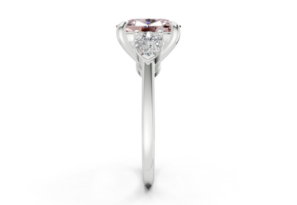 Vine Pink Diamond Three Stone Elongated Cushion Cut 1.8mm Engagement Ring