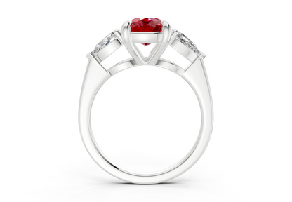 Vine Ruby Gemstone Three Stone Elongated Cushion Cut 1.8mm Engagement Ring