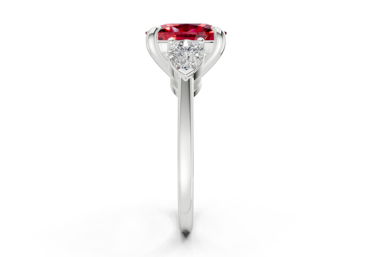 Vine Ruby Gemstone Three Stone Elongated Cushion Cut 1.8mm Engagement Ring