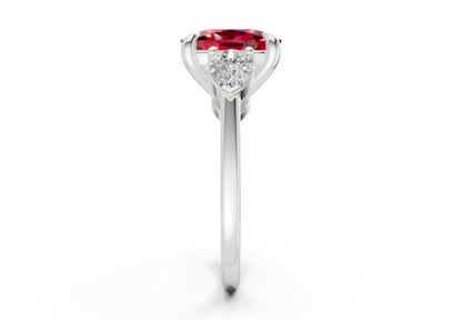 Vine Ruby Gemstone Three Stone Elongated Cushion Cut 1.8mm Engagement Ring