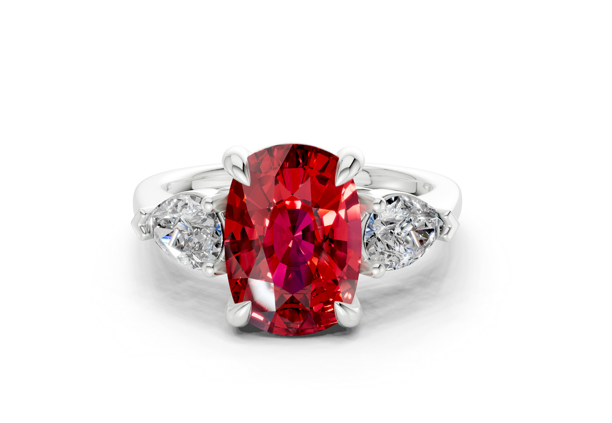 Vine Ruby Gemstone Three Stone Elongated Cushion Cut 1.8mm Engagement Ring