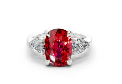 Vine Ruby Gemstone Three Stone Elongated Cushion Cut 1.8mm Engagement Ring