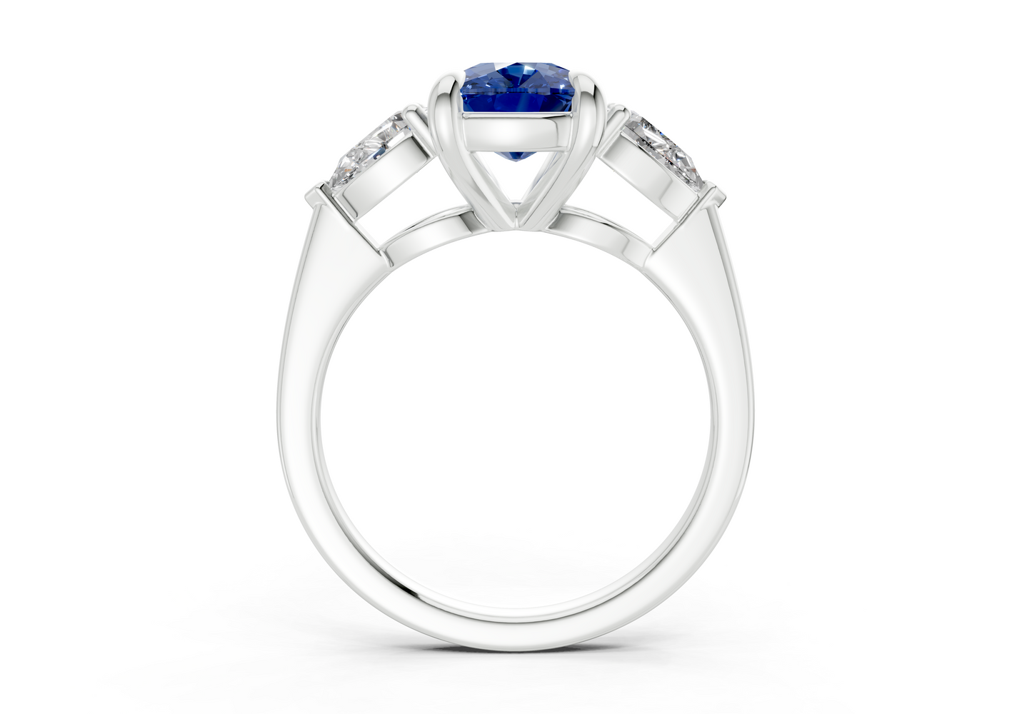 Vine Sapphire Gemstone Three Stone Elongated Cushion Cut 1.8mm Engagement Ring