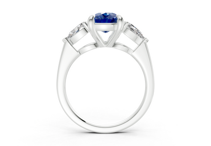 Vine Sapphire Gemstone Three Stone Elongated Cushion Cut 1.8mm Engagement Ring
