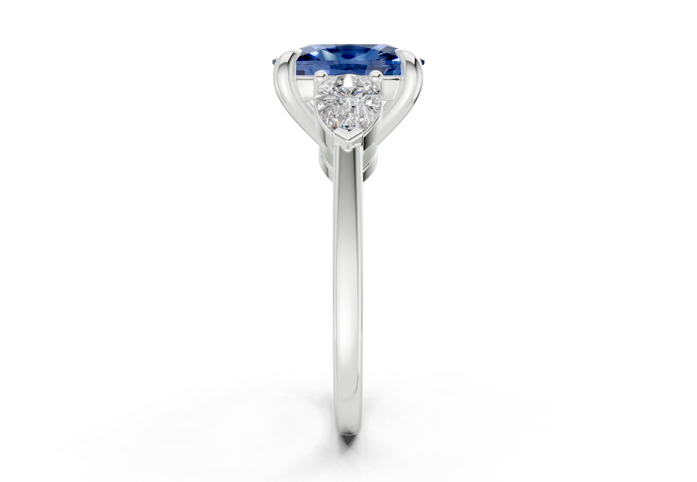 Vine Sapphire Gemstone Three Stone Elongated Cushion Cut 1.8mm Engagement Ring