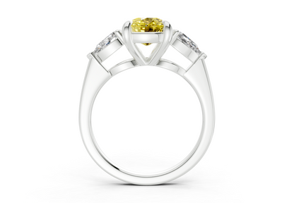 Vine Yellow Diamond Three Stone Elongated Cushion Cut 1.8mm Engagement Ring