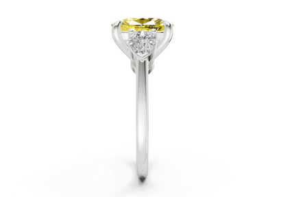 Vine Yellow Diamond Three Stone Elongated Cushion Cut 1.8mm Engagement Ring