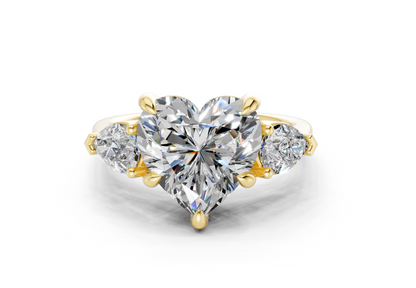 Vine Diamond Three Stone Heart Cut 1.8mm Engagement Ring