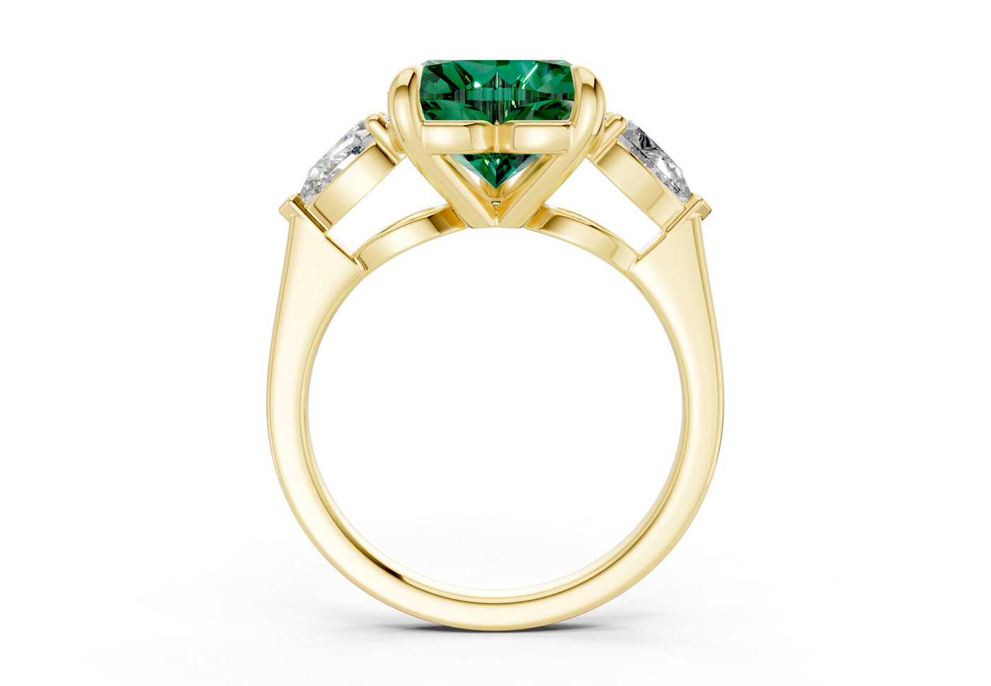 Vine Emerald Gemstone Three Stone Heart Cut 1.8mm Engagement Ring
