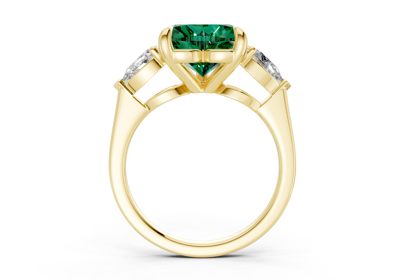 Vine Emerald Gemstone Three Stone Heart Cut 1.8mm Engagement Ring