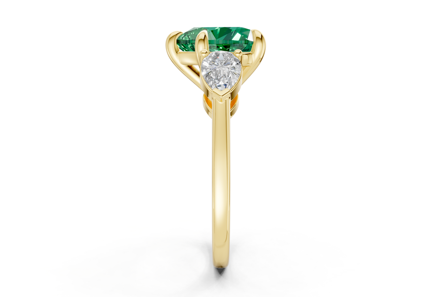 Vine Emerald Gemstone Three Stone Heart Cut 1.8mm Engagement Ring