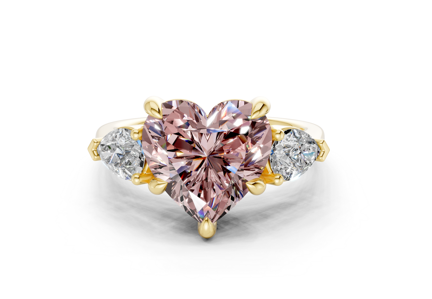 Vine Pink Diamond Three Stone Heart Cut 1.8mm Engagement Ring