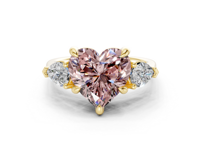 Vine Pink Diamond Three Stone Heart Cut 1.8mm Engagement Ring
