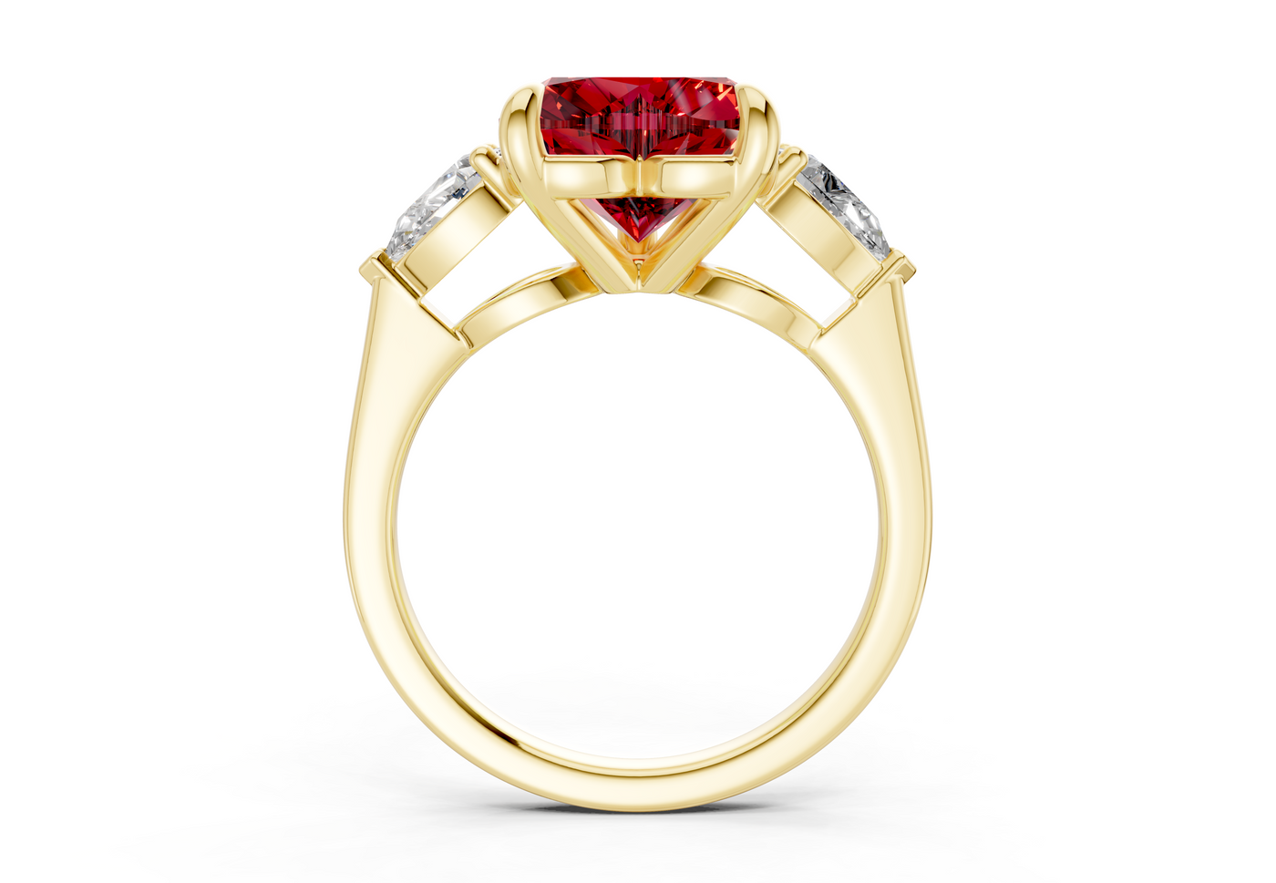 Vine Ruby Gemstone Three Stone Heart Cut 1.8mm Engagement Ring