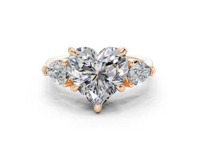 Vine Diamond Three Stone Heart Cut 1.8mm Engagement Ring