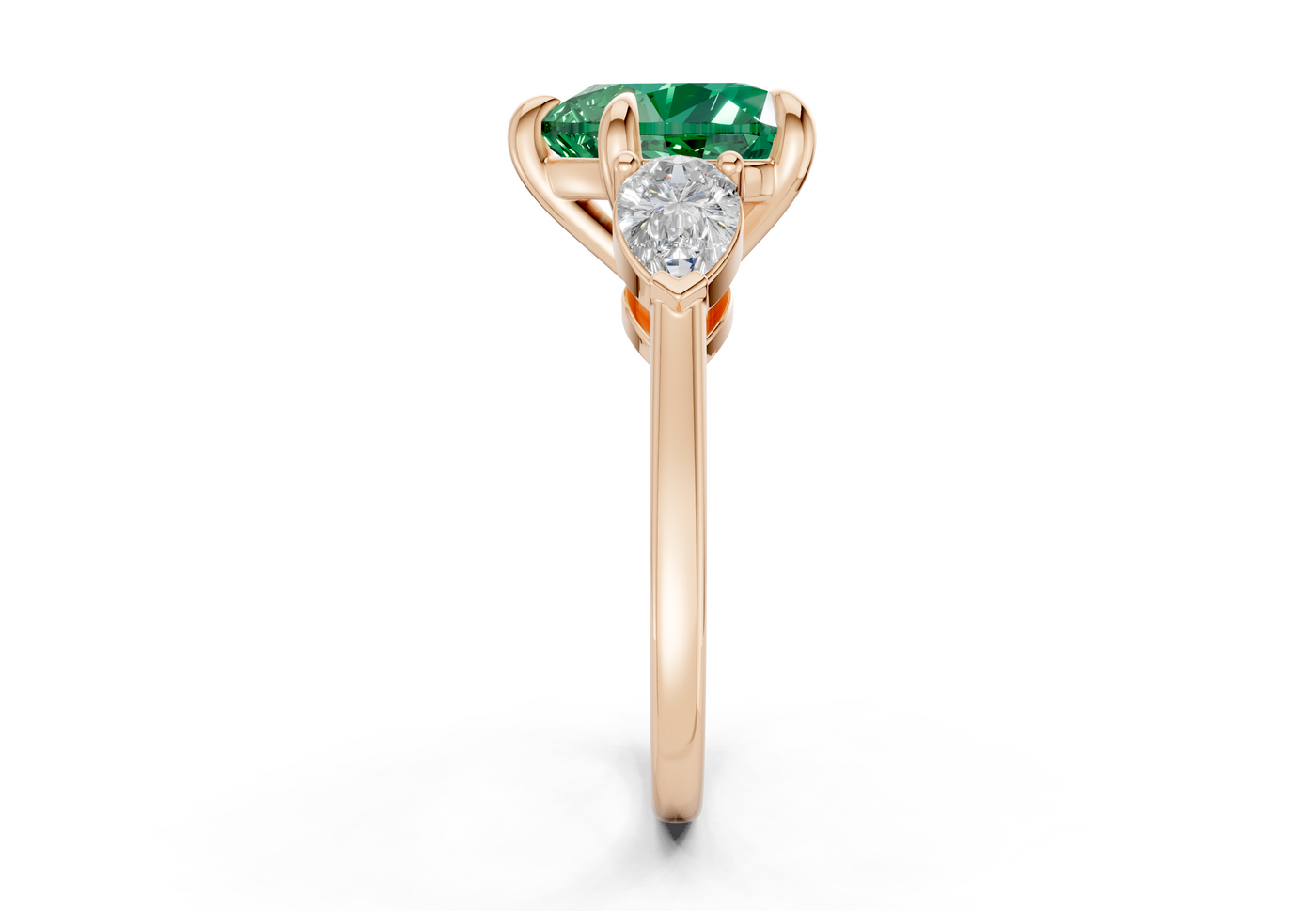 Vine Emerald Gemstone Three Stone Heart Cut 1.8mm Engagement Ring