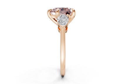 Vine Pink Diamond Three Stone Heart Cut 1.8mm Engagement Ring