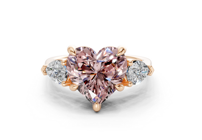 Vine Pink Diamond Three Stone Heart Cut 1.8mm Engagement Ring