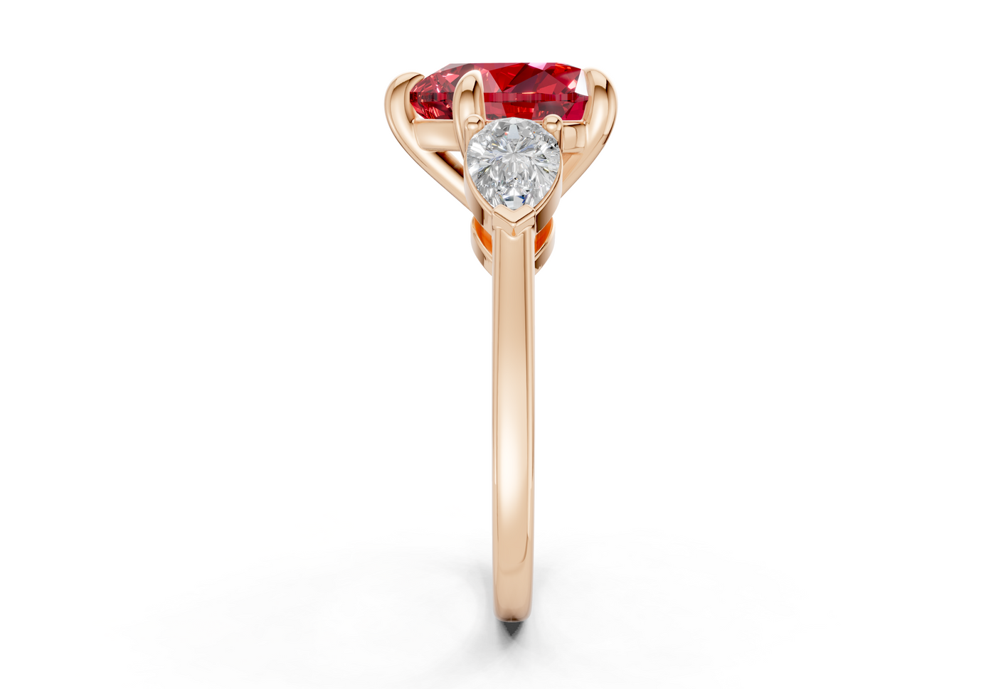 Vine Ruby Gemstone Three Stone Heart Cut 1.8mm Engagement Ring