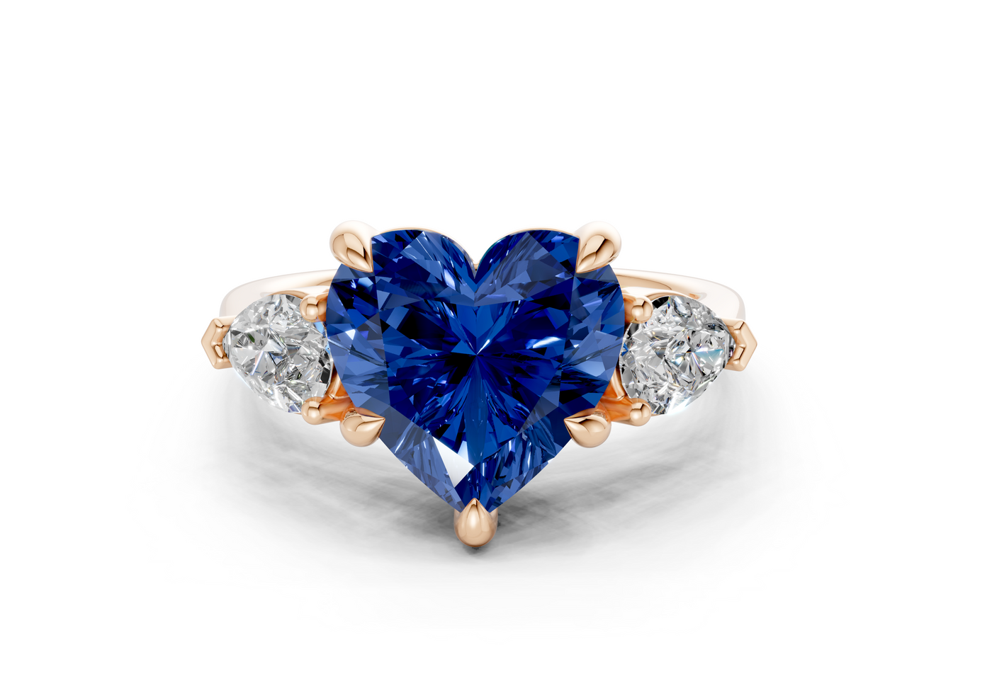 Vine Sapphire Gemstone Three Stone Heart Cut 1.8mm Engagement Ring