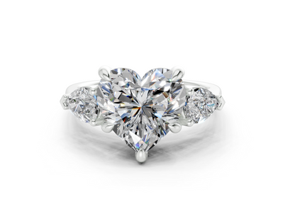 Vine Diamond Three Stone Heart Cut 1.8mm Engagement Ring