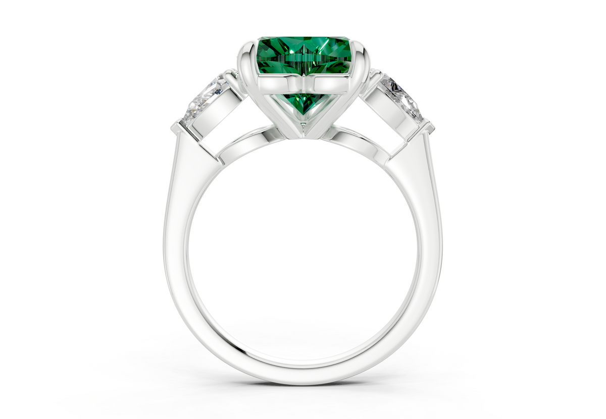 Vine Emerald Gemstone Three Stone Heart Cut 1.8mm Engagement Ring