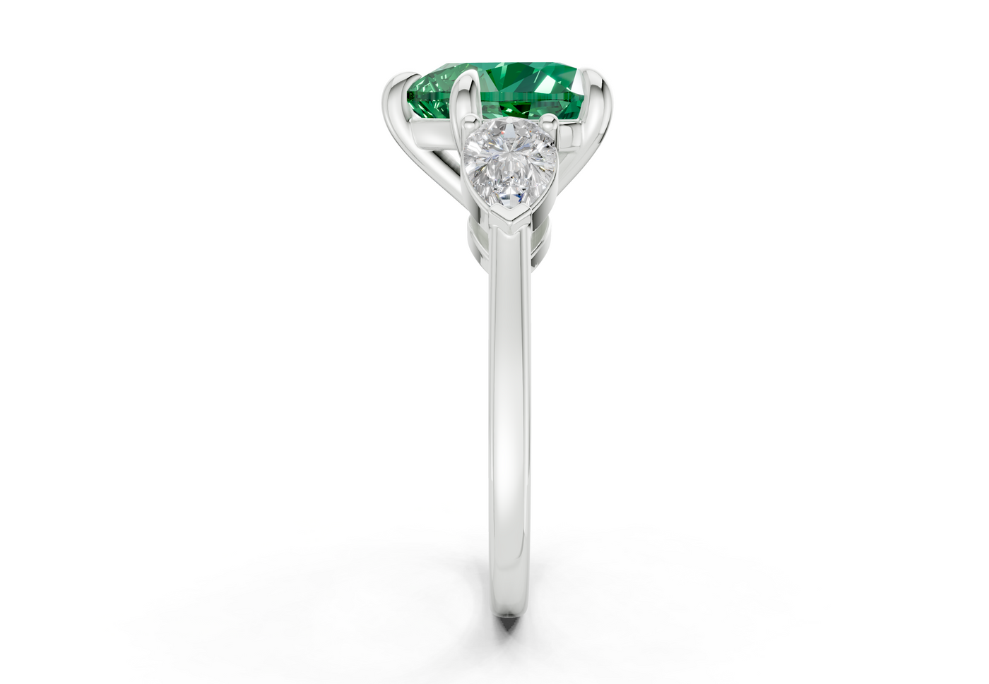 Vine Emerald Gemstone Three Stone Heart Cut 1.8mm Engagement Ring